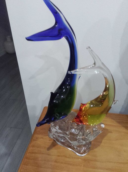 par de golfinhos em vidro murano vintage bonitos