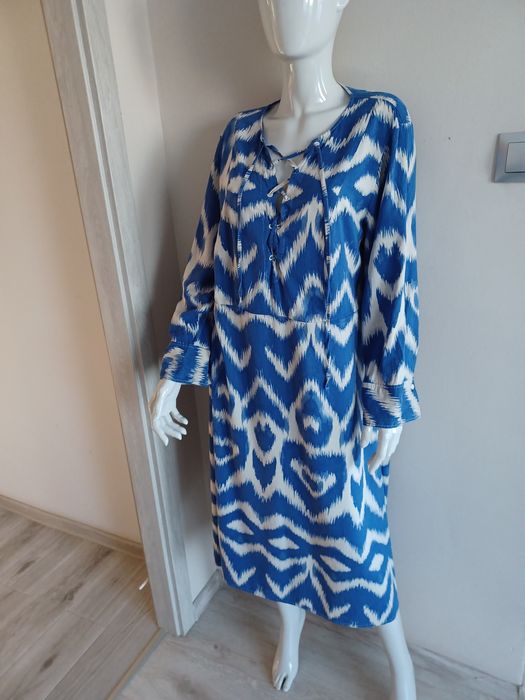 Sukienka midi boho casual L niebieska we wzory H&M