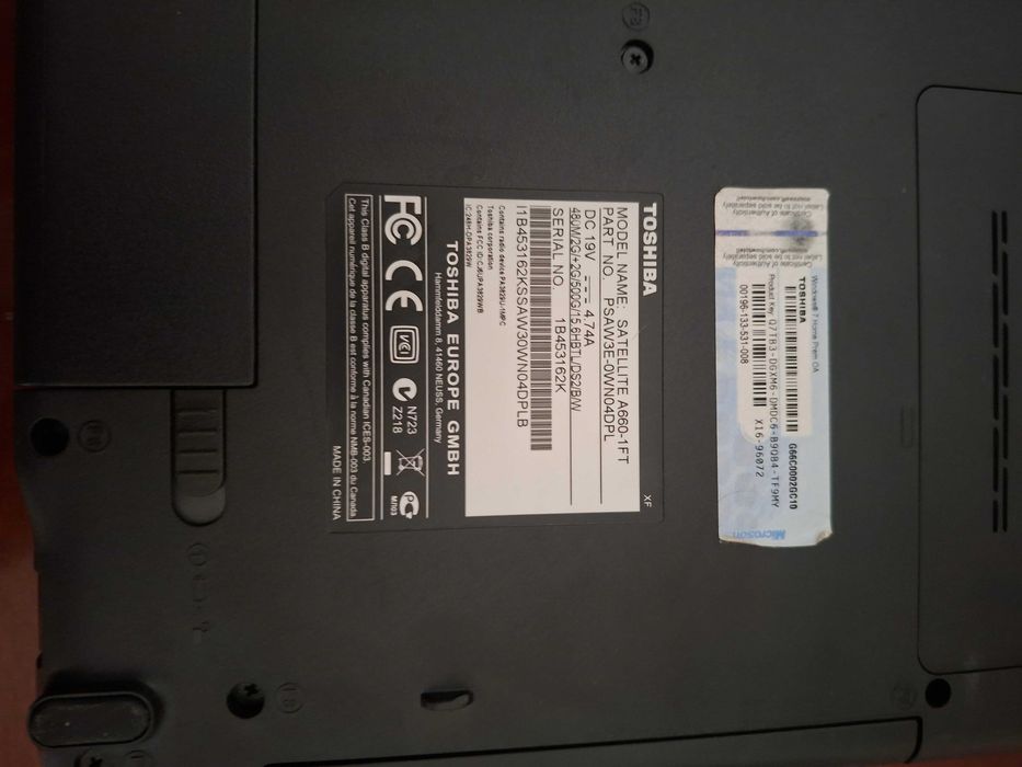 Laptop Toshiba Satellite A660-1FT (bez dysku) stan bdb + ładowarka