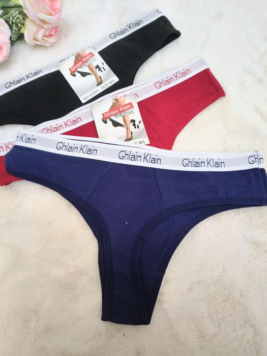 Bawełniane stringi czarne czerwone granatowe komplet 3 sztuki M/L 38/40
