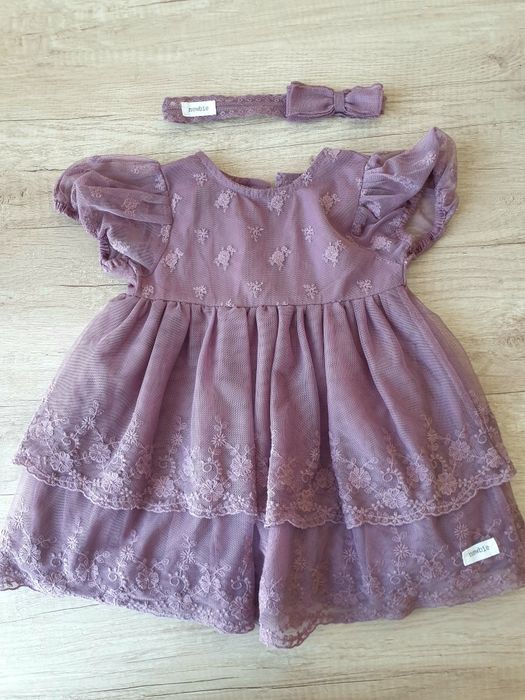 Sukienka niemowlęca, dla dziewczynki Newbe z opaską, na roczek, wesele