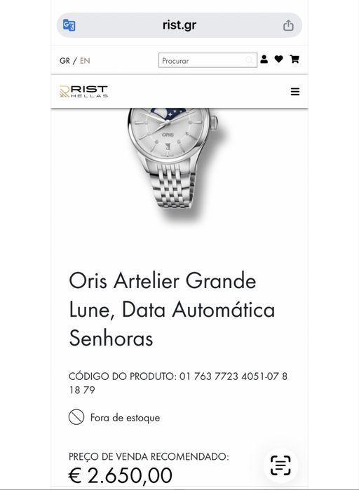Relógio Oris Modelo Artelier Grande Lune
