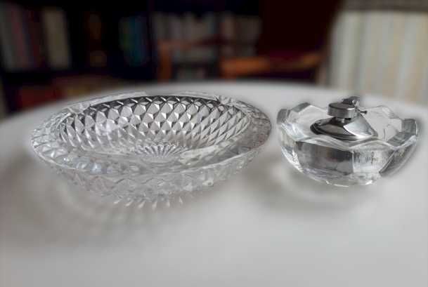 Isqueiro e Cinzeiro de Cristal Lapidado