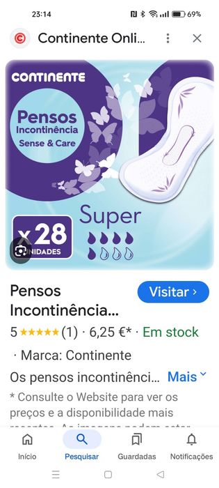 2 pacotes de Pensos para incontinência