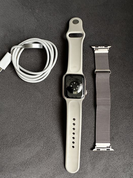 Apple Watch Series 9 41mm Starlight + Bransoleta UNIQ Mesh | Zestaw