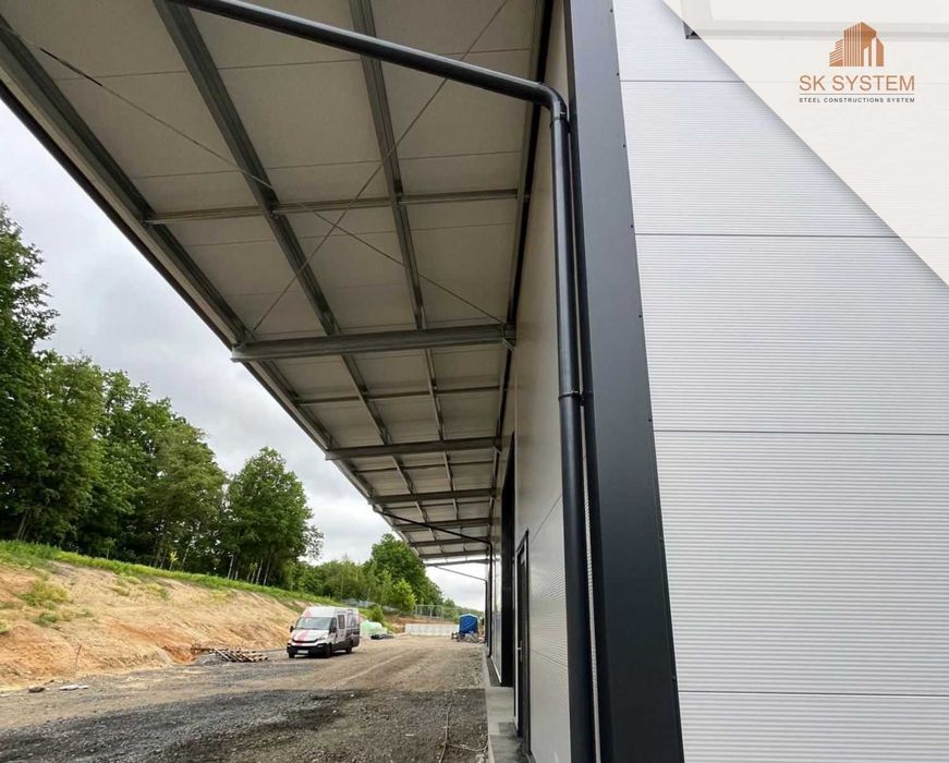 Hala 735 m2 stalowa magazyn warsztat płyta konstrukcja produkcja montaż SK SYSTEM