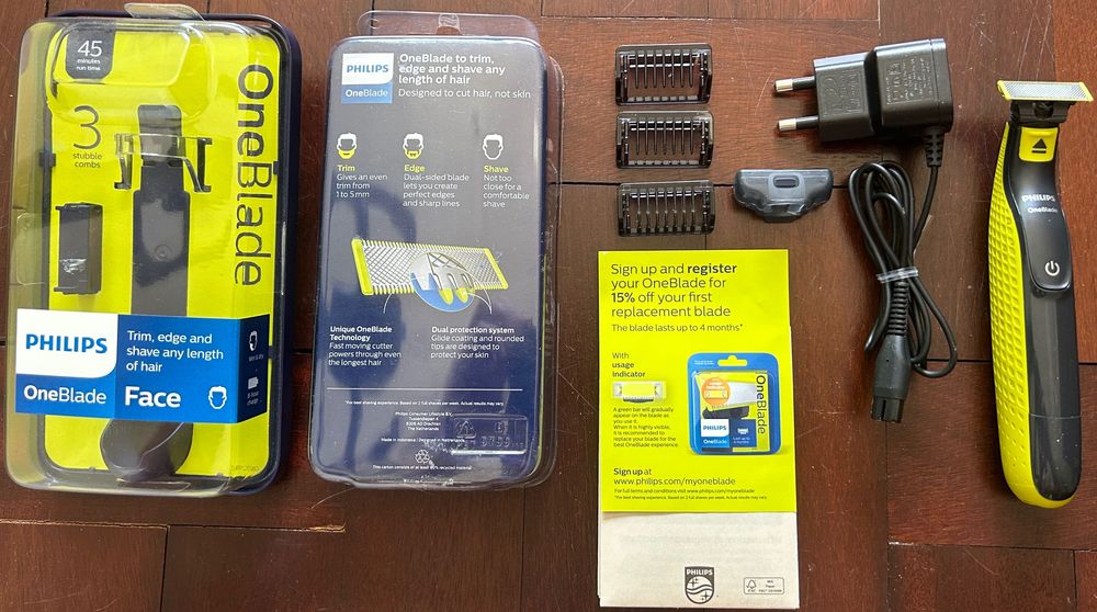 Philips Aparador De Barba One Blade QP2520/30 + 2 EU e UK Carregadores