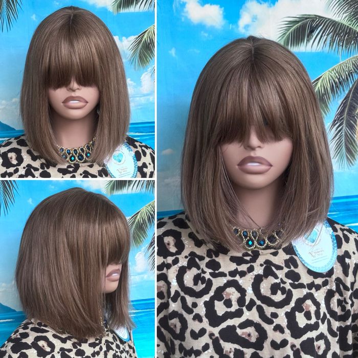 Натуральный парик с чёлкой кожа шёлк детские волосы люкс пепел русый