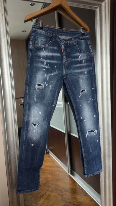 Spodnie jeansowe z przetarciami męskie Dsquared2 / rozm. 46