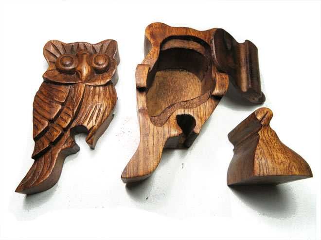 Szkatułka Rzeźbione ręcznie Pudełko Rzeźba Figurka SOWA z Drewna