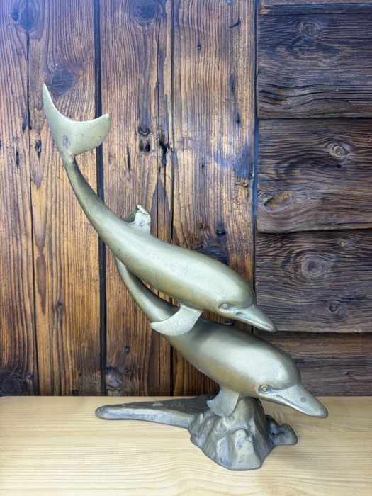 Figurka mosiężna delfiny mosiądz vintage prezent S516
