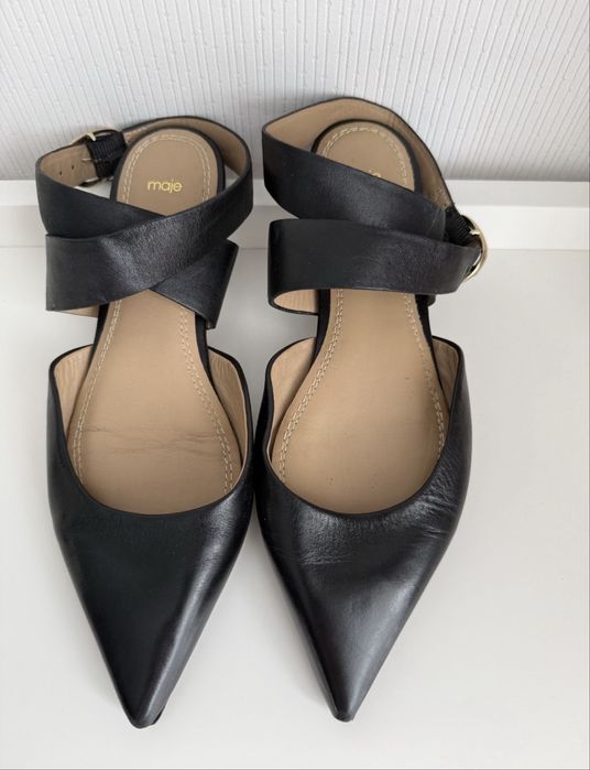 Чорні шкіряні жіночі туфлі на низькому ходу Maje слінгбеки Maje
