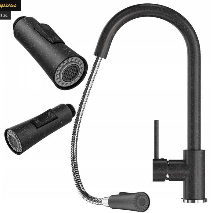 LIBRA Bateria kuchenna stojąca Granitan Czarna nakrapiana