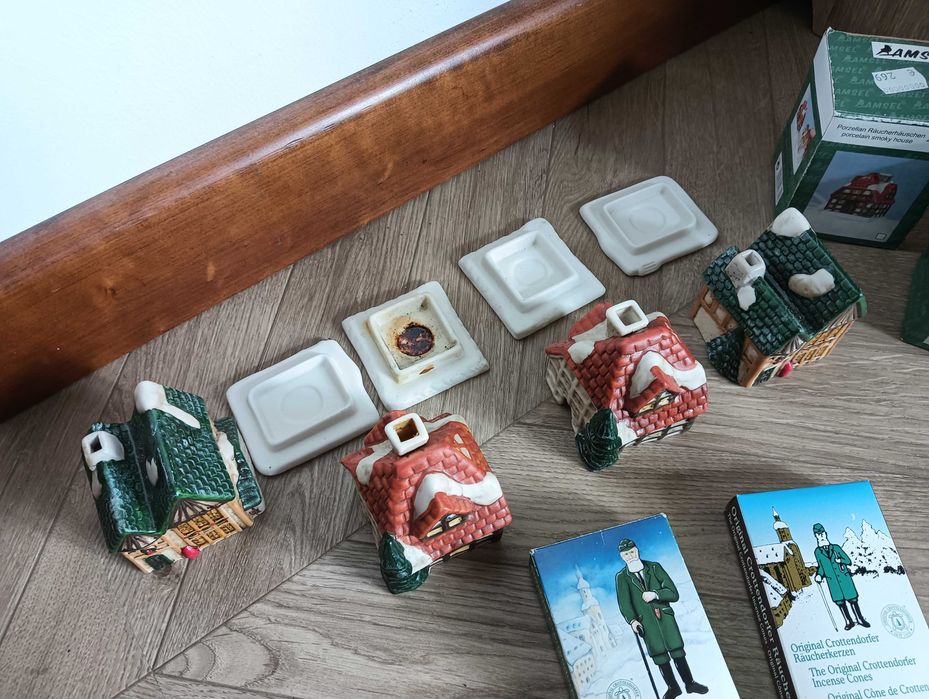 Domki ceramiczne zestaw 4szt na kadzidełko dymiarze wioska