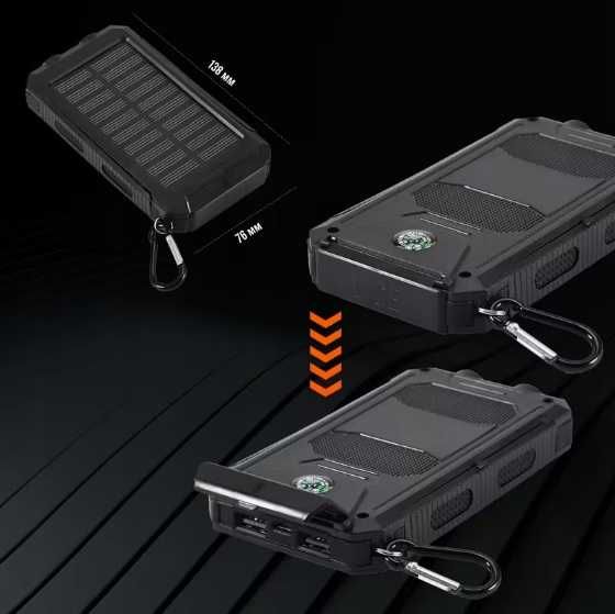 Powerbank 10 0000 mAh Solarny Wodoodporny - ładowarka, latarka, kompas