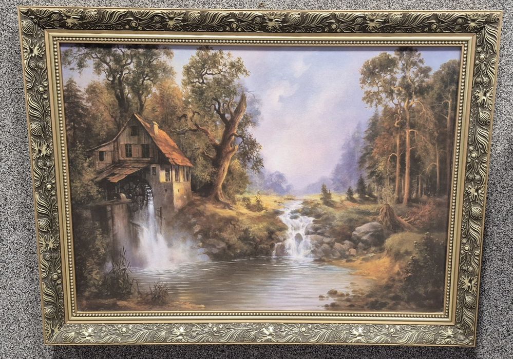 Krajobraz Druk na desce w pięknej ozdobnej ramie