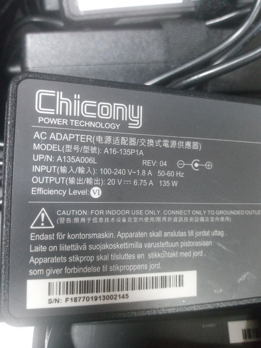 Електрошрот Chicony 20v 6.75a 135w 5.5/2.5 оригінал зарядний пристрій