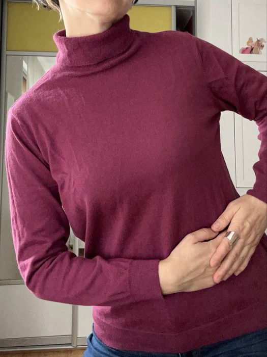 Golf damski merino wełniany S M fiolet różowy jesien #merino