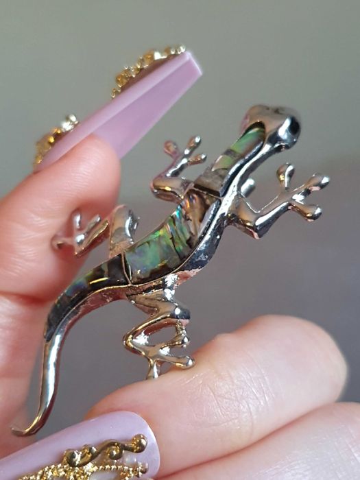 Broche / pregadeira / alfinete de peito lagarto com concha