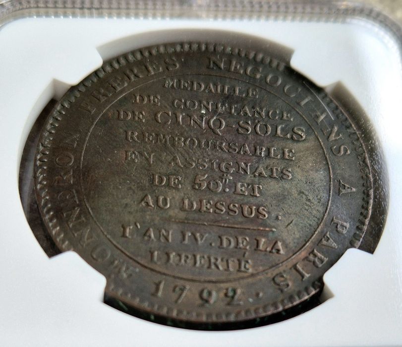 Moneta Rewolucji Francuskiej - 5 soli - żeton Monneron - grading NGC