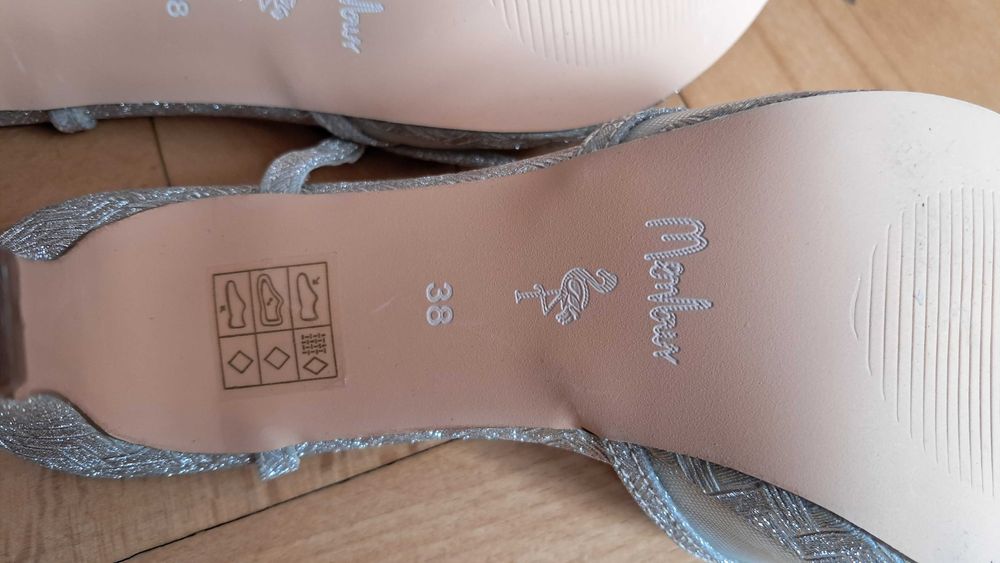 Sandały na obcasie buty damskie Menbur rozm 38 srebrzyste