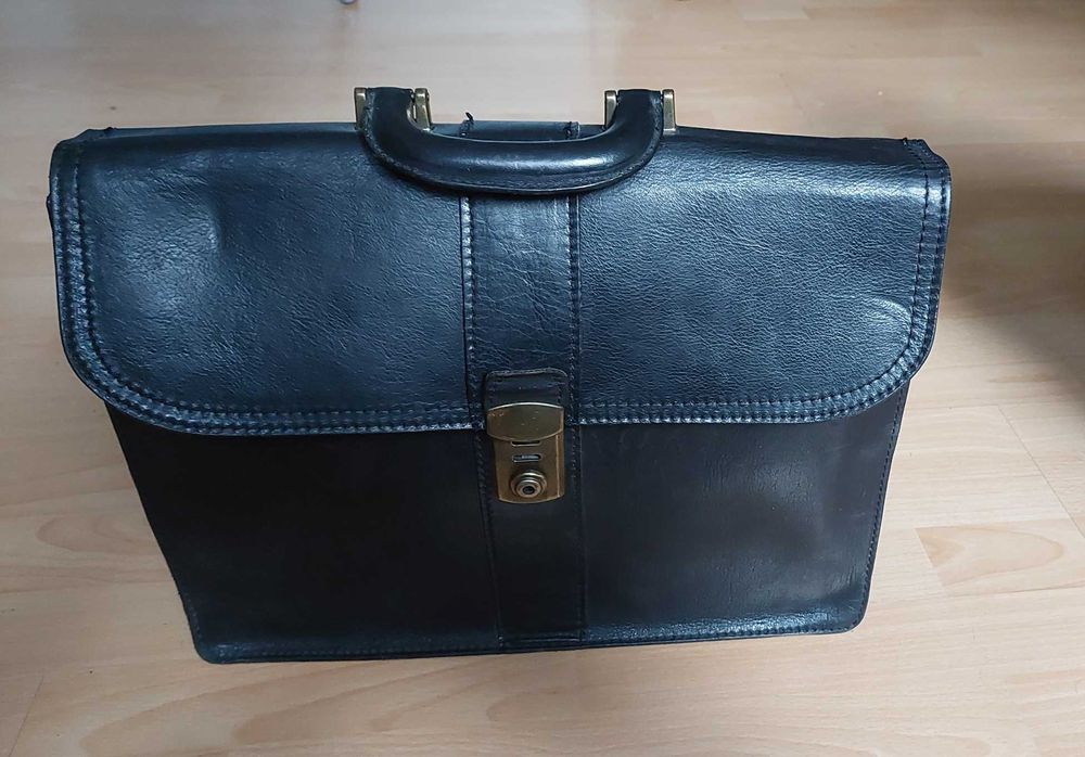 Unikatowa, duża skórzana teczka/ aktówka, Vintage!