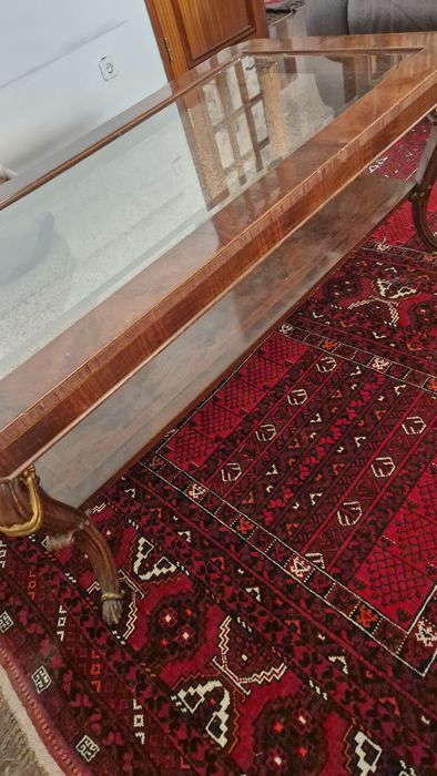 Mesa de apoio centro de sala de madeira e vidro