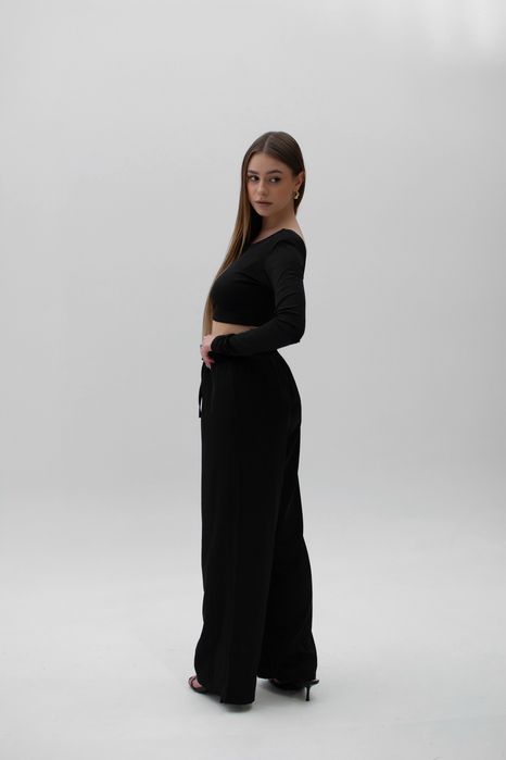 Топ з відкритою спиною з рукавами | Жіночі шовкові брюки