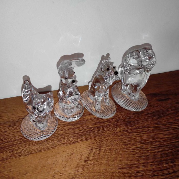 Figurki Szklane Stare Kolekcjonerskie PRL Kot Pies Królik Baran Owca