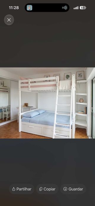 Cama Casal estrutura Alta Mezanino IKEA STORA com colchão de casal de oferta - Solução Bonita e Prática para pequenos espaços