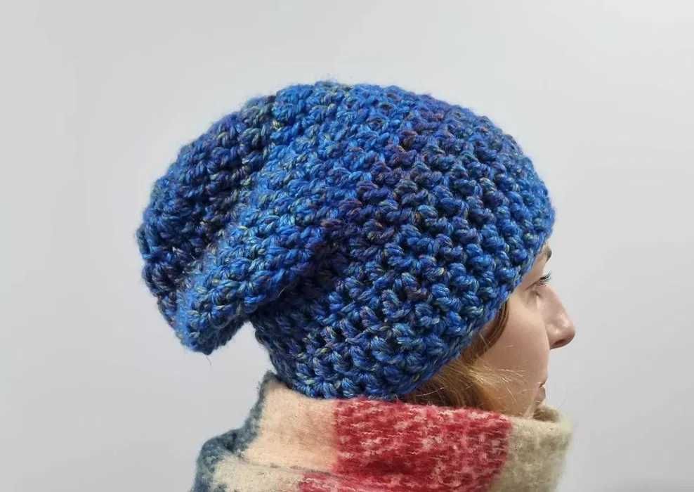 Czapka smerfetka beanie niebieska kolorowa wełniana