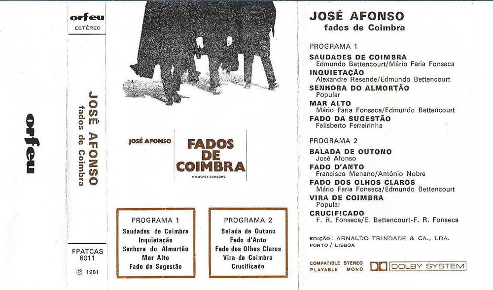 José Afonso	- - - - -		Fados de Coimbra e Outras Canções	- - - - -	K7