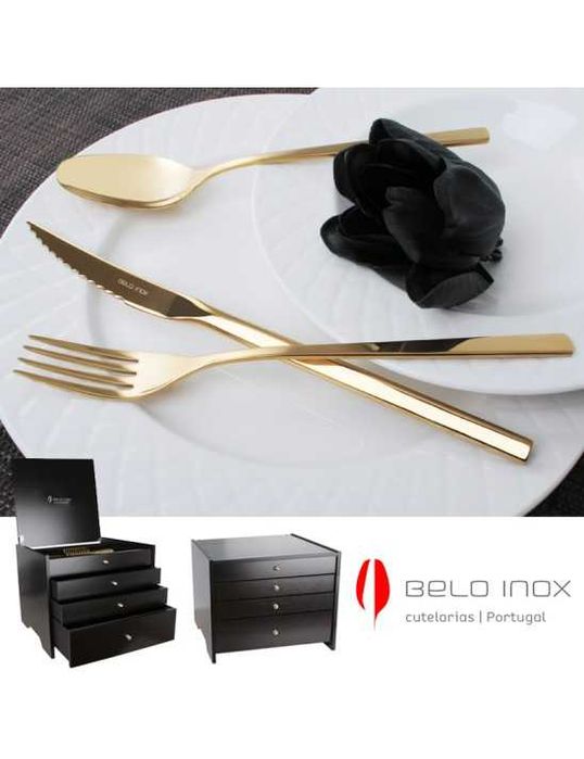 Faqueiro completo e Luxuoso em Dourado - BELO INOX