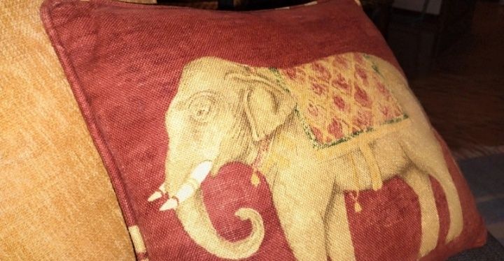 Tecido grosso algodão terracota com elefantes