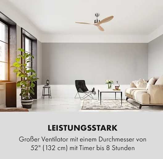 Потолочный вентилятор Лопасти натуральное дерево Klarstein Santa Elena