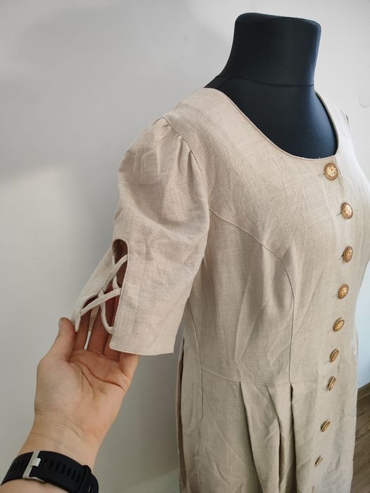 Sukienka 46 len 18 xxxl landhaus vintage retro folk MIDI dirndl