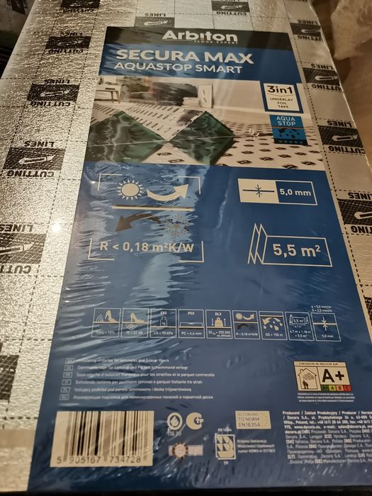 Podkład pod panele Arbiton Secura Max Aquastop 5mm 4 paczki 22m