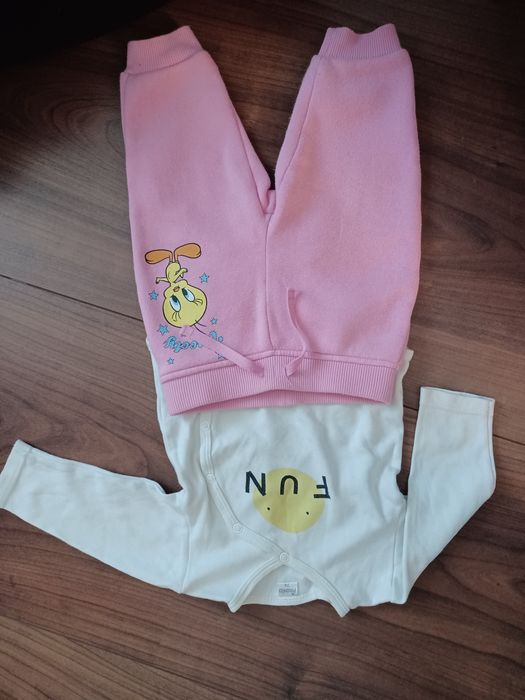 Grube spodenki + kopertowe body r.4 tweetty pinokio