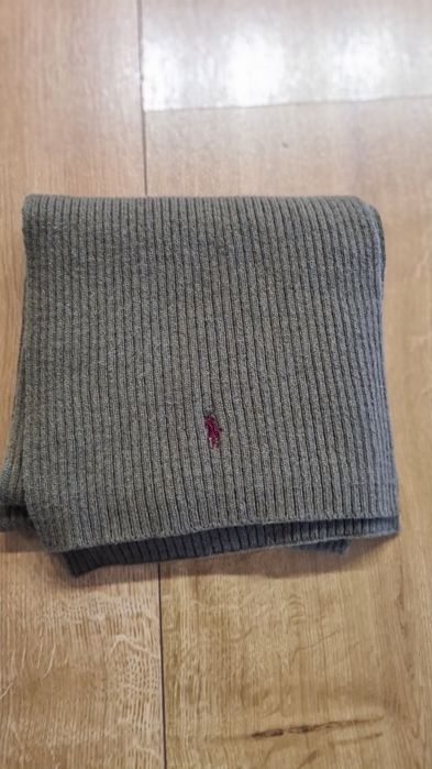 Szal Szalik Polo Ralph Lauren. Wełna dzianina. Kolor Khaki Zielony