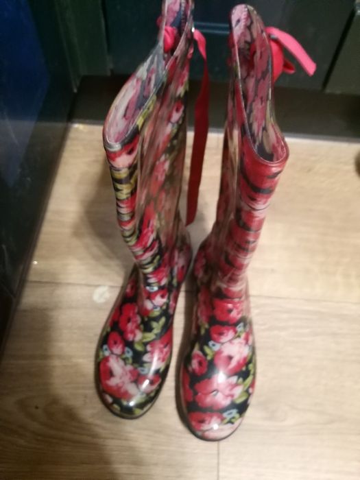 Śliczne *oryg*  jakNoWe Kalosze kwiaty damskie wysokie kokarda 25,5
