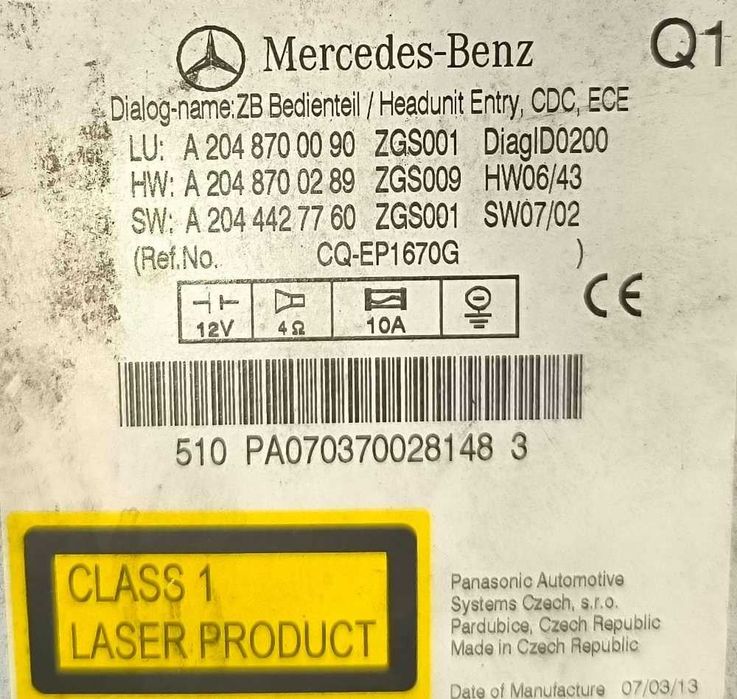 Rádio / Auto Rádio A2048700090 - MERCEDES-BENZ C-CLASS