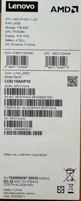 Новый игровой ноутбук Lenovo-LOQ-15AHP10 (AMD R7-250/RTX5060-8Gb-115W)