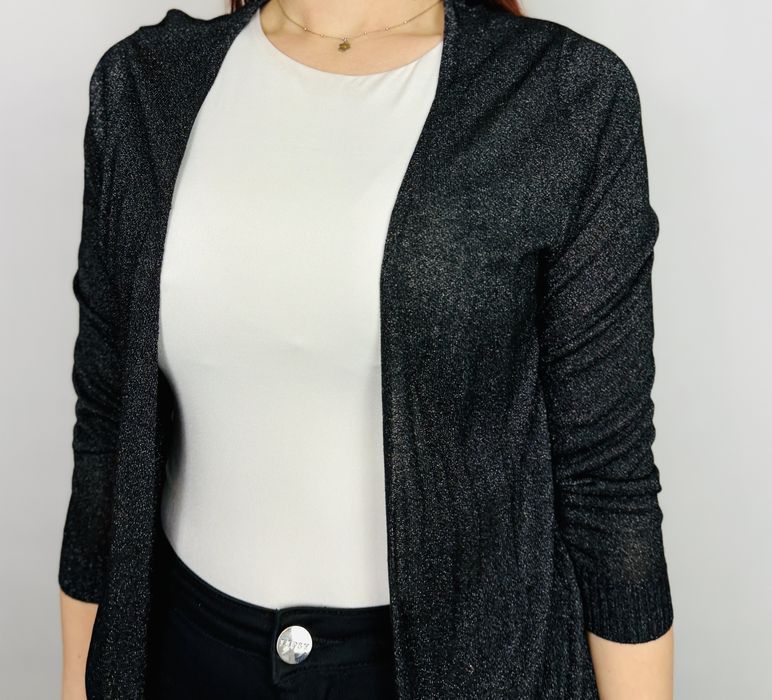 Czarny połyskujący długi kardigan XL 42 Dorothy Perkins