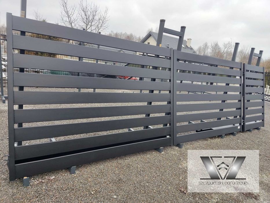 Brama wjazdowa dwuskrzydłowa nowoczesna palisadowa 1,4x4/120x20_40/bs