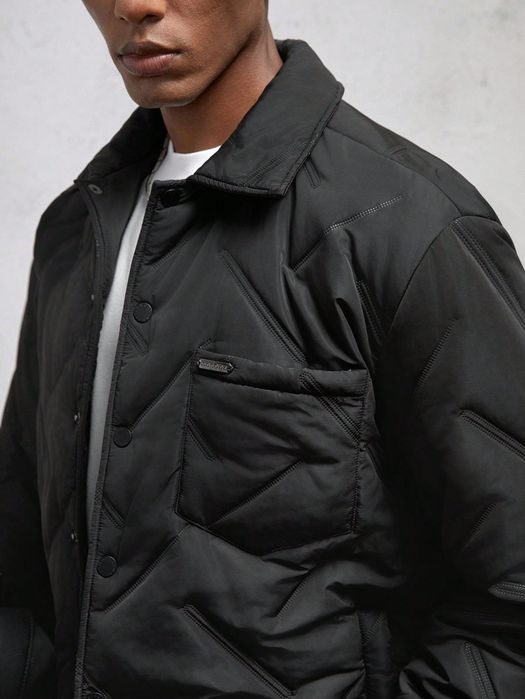 Kurtka Męska Pikowana Przejściowa Czarna Casual Shein S