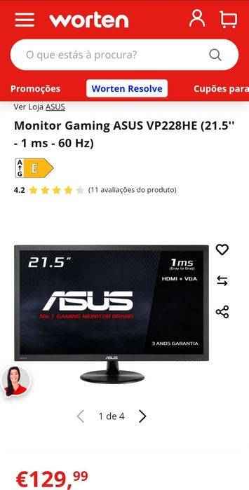 Monitor ASUS VP228HE 60Hz 1ms