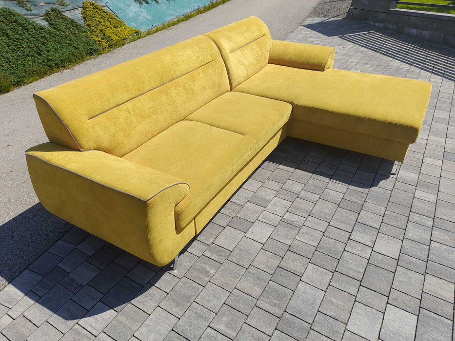 Narożnik musztardowy prawy funkcja spania i pojemnik