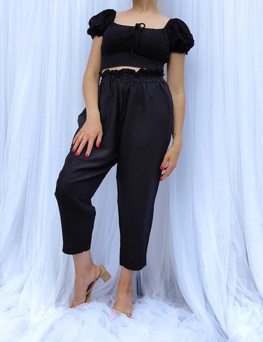 Spodnie czarne M 38 H&M len lniane wiskoza wideleg szerokie boho