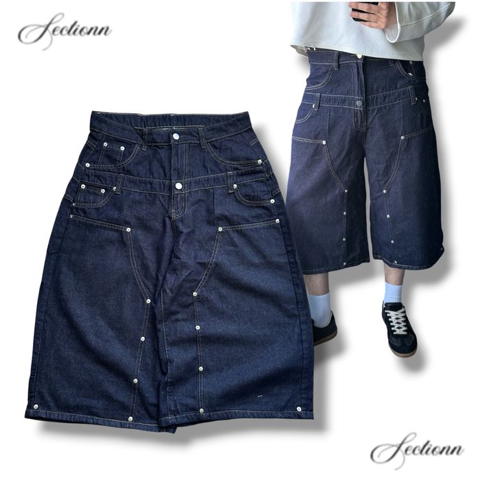 Baggy oversize raw denim double knee type jeans  shorts sk8 y2k racer jaded широкі оверсайз беггі баггі довгі шорти джинсові тесно сині