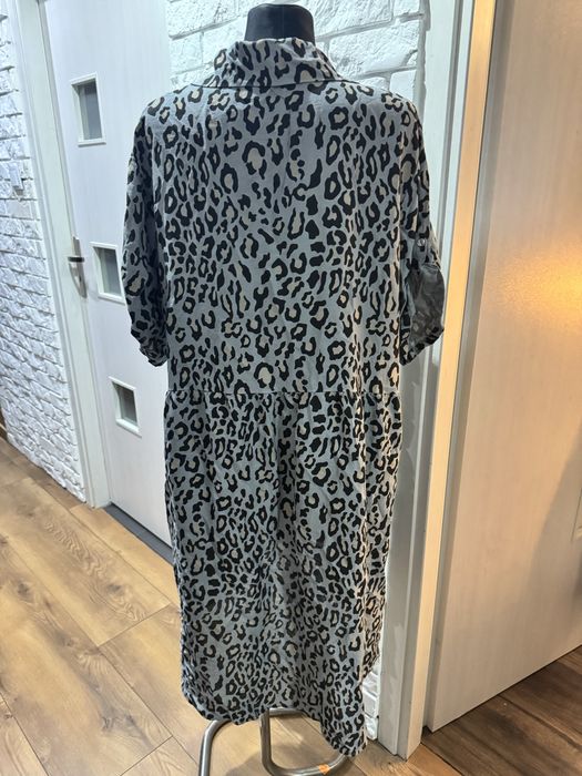 Sukienka koszulowa pantera kieszenie asymetryczna oversize 85% wiskoza